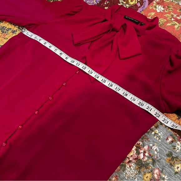 New York & Company Plum Semi Sheer Tie Neck Bow Blouse READ - Picture 11 of 14